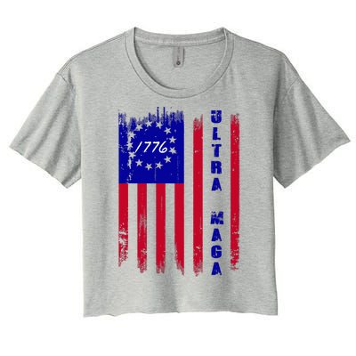 Ultra MAGA Betsy Ross USA Flag Trump 2024 Anti Biden Women's Crop Top Tee