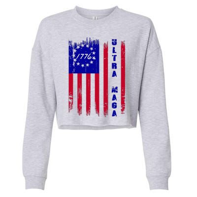 Ultra MAGA Betsy Ross USA Flag Trump 2024 Anti Biden Cropped Pullover Crew