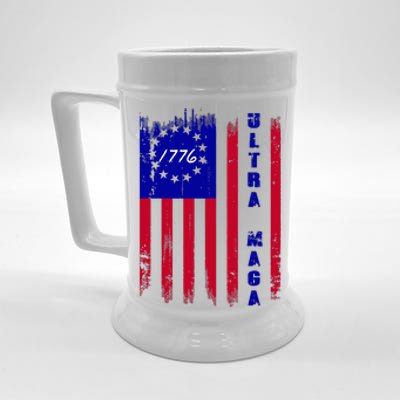 Ultra MAGA Betsy Ross USA Flag Trump 2024 Anti Biden Beer Stein