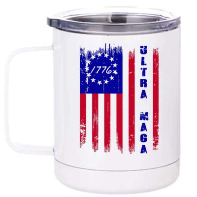 Ultra MAGA Betsy Ross USA Flag Trump 2024 Anti Biden 12 oz Stainless Steel Tumbler Cup