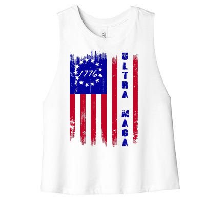 Ultra MAGA Betsy Ross USA Flag Trump 2024 Anti Biden Women's Racerback Cropped Tank