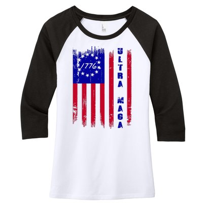 Ultra MAGA Betsy Ross USA Flag Trump 2024 Anti Biden Women's Tri-Blend 3/4-Sleeve Raglan Shirt