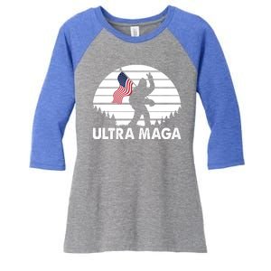 Ultra Maga Big Foot Sasquatch Women's Tri-Blend 3/4-Sleeve Raglan Shirt