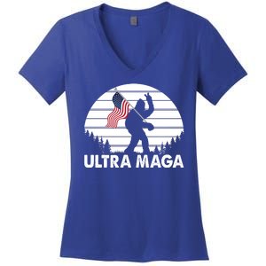 Ultra Maga Big Foot Sasquatch Women's V-Neck T-Shirt