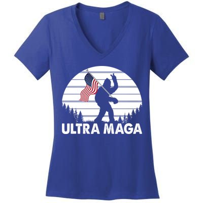 Ultra Maga Big Foot Sasquatch Women's V-Neck T-Shirt