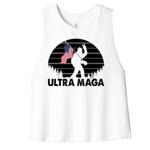 Ultra Maga Big Foot Sasquatch Women's Racerback Cropped Tank