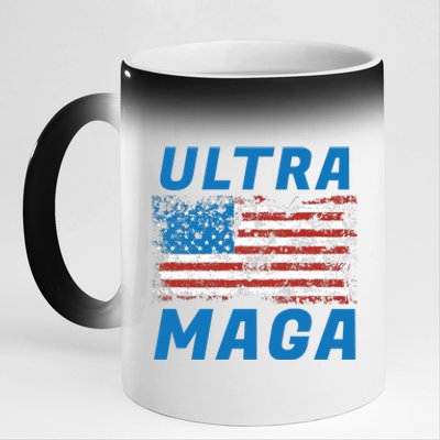 Ultra MAGA Bold United States Of America USA Flag 11oz Black Color Changing Mug