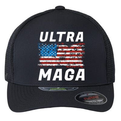 Ultra MAGA Bold United States Of America USA Flag Flexfit Unipanel Trucker Cap