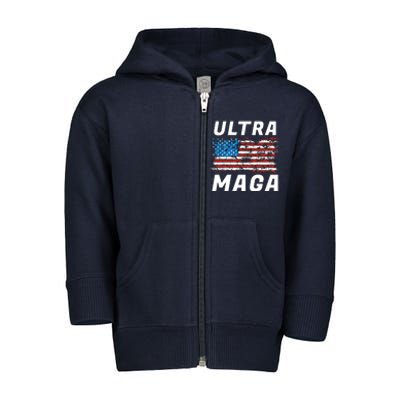 Ultra MAGA Bold United States Of America USA Flag Toddler Zip Fleece Hoodie