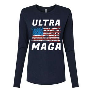 Ultra MAGA Bold United States Of America USA Flag Womens Cotton Relaxed Long Sleeve T-Shirt