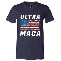 Ultra MAGA Bold United States Of America USA Flag V-Neck T-Shirt