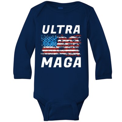 Ultra MAGA Bold United States Of America USA Flag Baby Long Sleeve Bodysuit