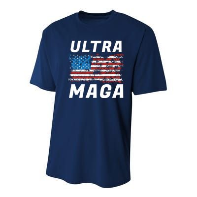 Ultra MAGA Bold United States Of America USA Flag Youth Performance Sprint T-Shirt