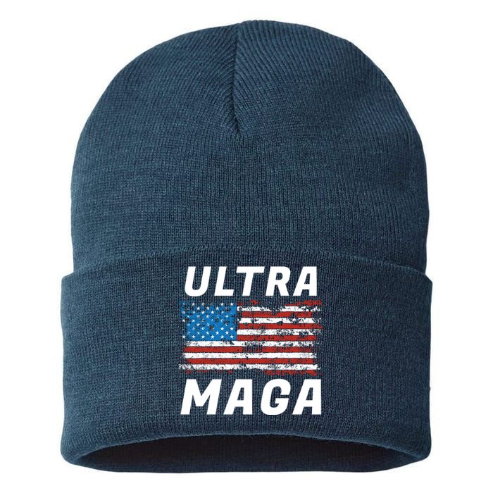 Ultra MAGA Bold United States Of America USA Flag Sustainable Knit Beanie