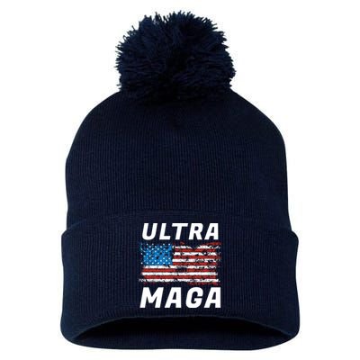 Ultra MAGA Bold United States Of America USA Flag Pom Pom 12in Knit Beanie