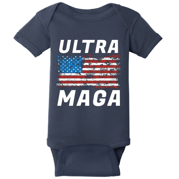 Ultra MAGA Bold United States Of America USA Flag Baby Bodysuit