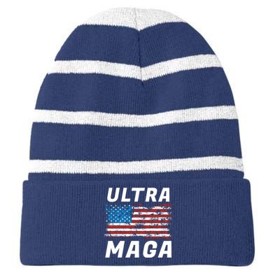 Ultra MAGA Bold United States Of America USA Flag Striped Beanie with Solid Band