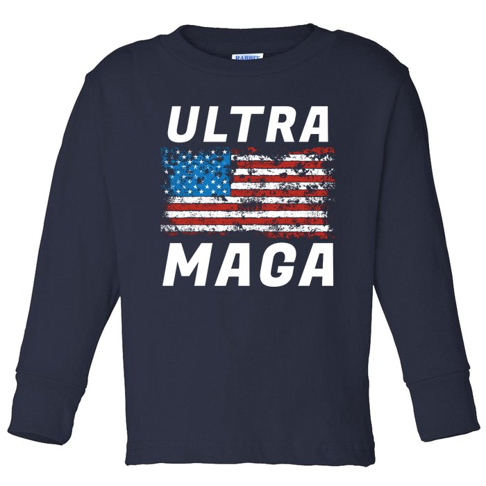 Ultra MAGA Bold United States Of America USA Flag Toddler Long Sleeve Shirt