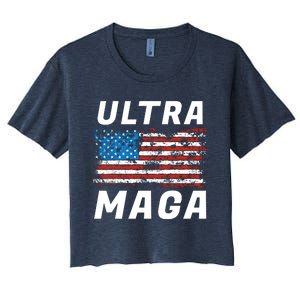 Ultra MAGA Bold United States Of America USA Flag Women's Crop Top Tee