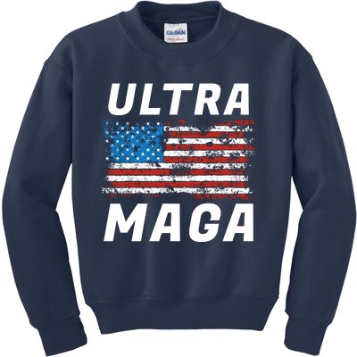 Ultra MAGA Bold United States Of America USA Flag Kids Sweatshirt