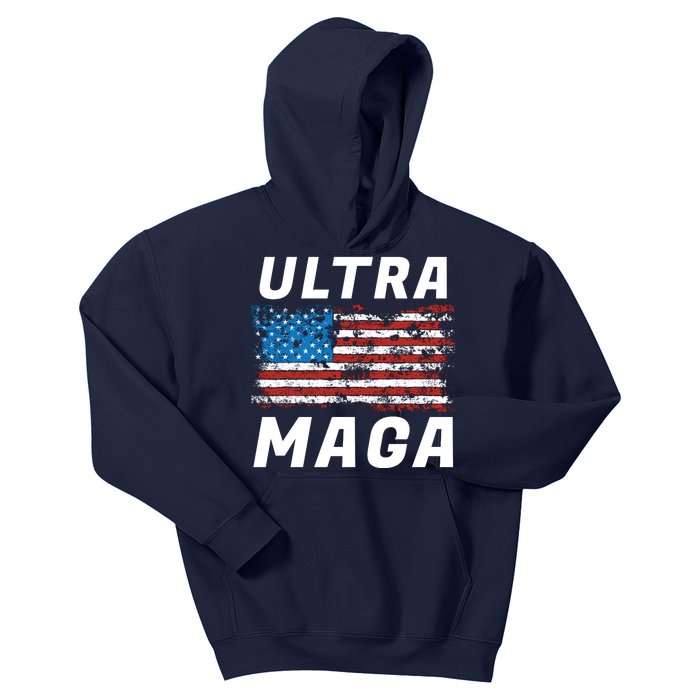 Ultra MAGA Bold United States Of America USA Flag Kids Hoodie