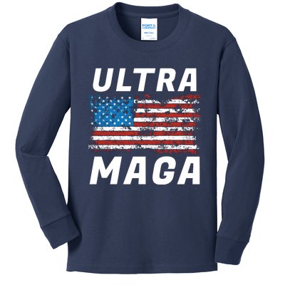 Ultra MAGA Bold United States Of America USA Flag Kids Long Sleeve Shirt