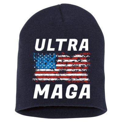 Ultra MAGA Bold United States Of America USA Flag Short Acrylic Beanie