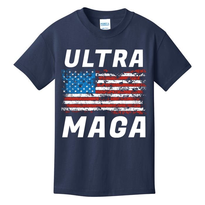 Ultra MAGA Bold United States Of America USA Flag Kids T-Shirt