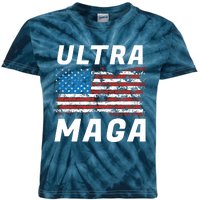 Ultra MAGA Bold United States Of America USA Flag Kids Tie-Dye T-Shirt