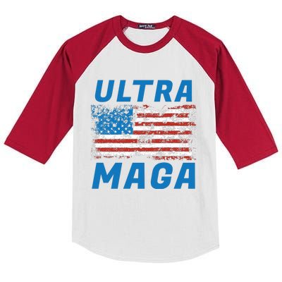 Ultra MAGA Bold United States Of America USA Flag Kids Colorblock Raglan Jersey