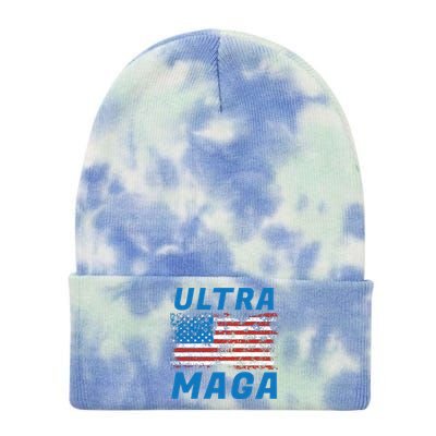 Ultra MAGA Bold United States Of America USA Flag Tie Dye 12in Knit Beanie