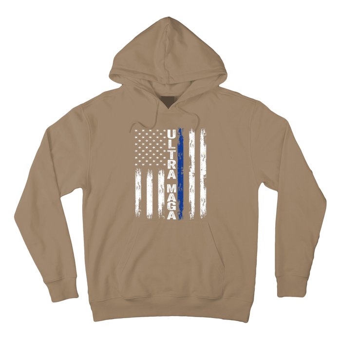 Ultra MAGA Blue Line Vintage America Flag Design 1 Hoodie