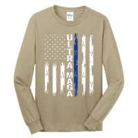 Ultra MAGA Blue Line Vintage America Flag Design 1 Tall Long Sleeve T-Shirt