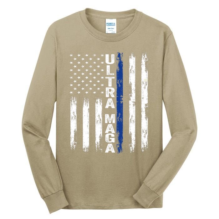 Ultra MAGA Blue Line Vintage America Flag Design 1 Tall Long Sleeve T-Shirt