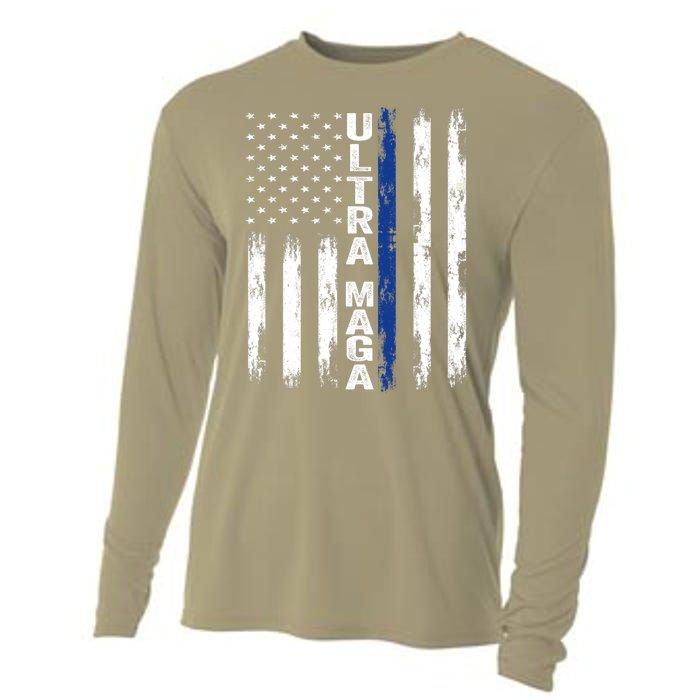 Ultra MAGA Blue Line Vintage America Flag Design 1 Cooling Performance Long Sleeve Crew