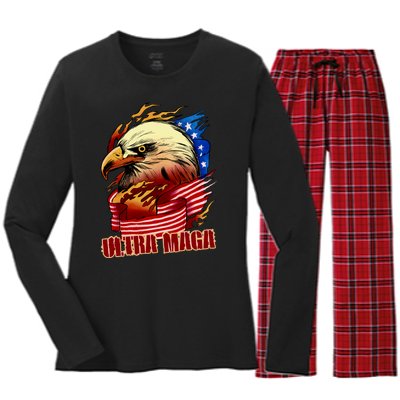 Ultra MAGA Bald Eagle Anti Biden Trump 2024 USA America Women's Long Sleeve Flannel Pajama Set 