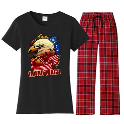 Ultra MAGA Bald Eagle Anti Biden Trump 2024 USA America Women's Flannel Pajama Set