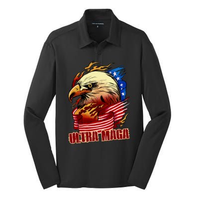 Ultra MAGA Bald Eagle Anti Biden Trump 2024 USA America Silk Touch Performance Long Sleeve Polo