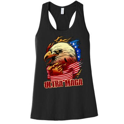 Ultra MAGA Bald Eagle Anti Biden Trump 2024 USA America Women's Racerback Tank