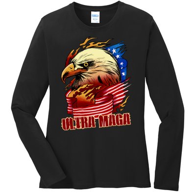 Ultra MAGA Bald Eagle Anti Biden Trump 2024 USA America Ladies Long Sleeve Shirt