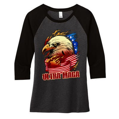 Ultra MAGA Bald Eagle Anti Biden Trump 2024 USA America Women's Tri-Blend 3/4-Sleeve Raglan Shirt