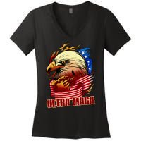 Ultra MAGA Bald Eagle Anti Biden Trump 2024 USA America Women's V-Neck T-Shirt