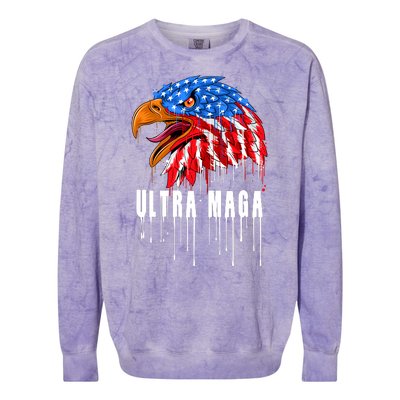 Ultra MAGA Bald Eagle Bloody Splatter Trump 2024 Anti Biden Colorblast Crewneck Sweatshirt