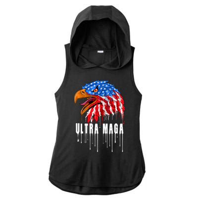 Ultra MAGA Bald Eagle Bloody Splatter Trump 2024 Anti Biden Ladies PosiCharge Tri-Blend Wicking Draft Hoodie Tank