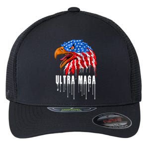 Ultra MAGA Bald Eagle Bloody Splatter Trump 2024 Anti Biden Flexfit Unipanel Trucker Cap