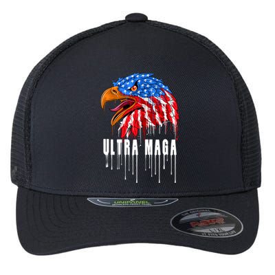 Ultra MAGA Bald Eagle Bloody Splatter Trump 2024 Anti Biden Flexfit Unipanel Trucker Cap