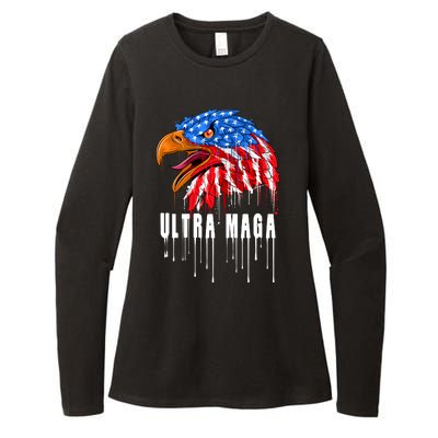 Ultra MAGA Bald Eagle Bloody Splatter Trump 2024 Anti Biden Womens CVC Long Sleeve Shirt