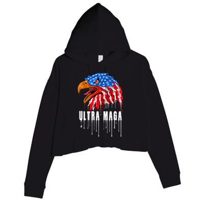 Ultra MAGA Bald Eagle Bloody Splatter Trump 2024 Anti Biden Crop Fleece Hoodie