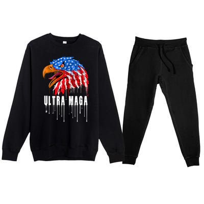 Ultra MAGA Bald Eagle Bloody Splatter Trump 2024 Anti Biden Premium Crewneck Sweatsuit Set