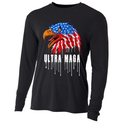 Ultra MAGA Bald Eagle Bloody Splatter Trump 2024 Anti Biden Cooling Performance Long Sleeve Crew